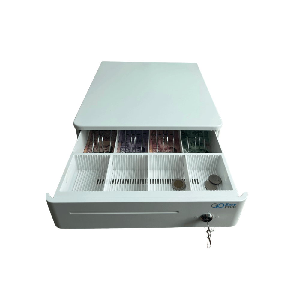 ลิ้นชักเก็บเงิน EASYPRINT รุ่น CD-330 สีขาว 4 ช่องธนบัตรขนาดใหญ่ 4 ช่องเหรียญ RJ11 12/24V_3